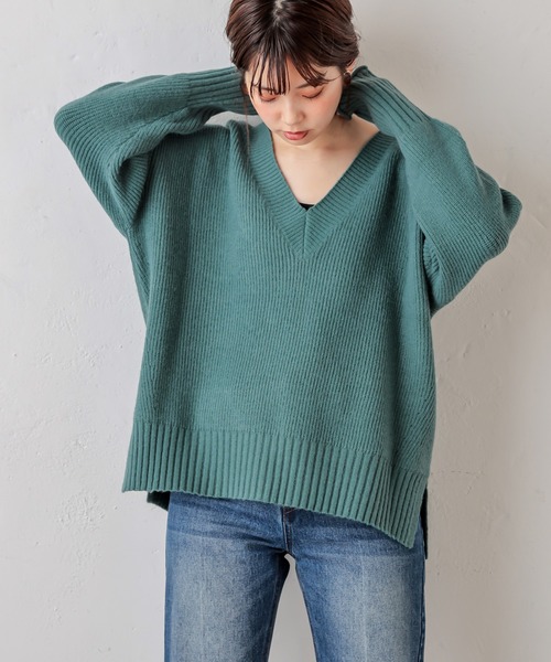 natural couture（ナチュラルクチュール）の「深V畦袖口カールニット（ニット/セーター・レディース・ベージュ/カーキ/ブルー/グリーン/アイボリー・FREE）」の16枚目の写真