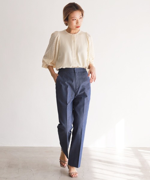 SLOBE IENA 畦編み コットンカーディガン 貝ボタン 羽織り フリー 2023SS スローブイエナ SLOBE IENA テープヤーンVネック