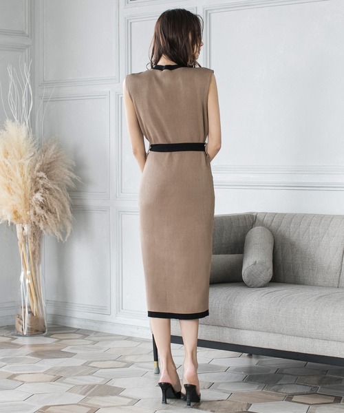 Julia Boutique（ジュリアブティック）の「ウエストリボン付きパイピングニットワンピース/21077（ワンピース・レディース・ブラック/ベージュ/ライトベージュ/ネイビー・M/LL/L/3L）」の18枚目の写真