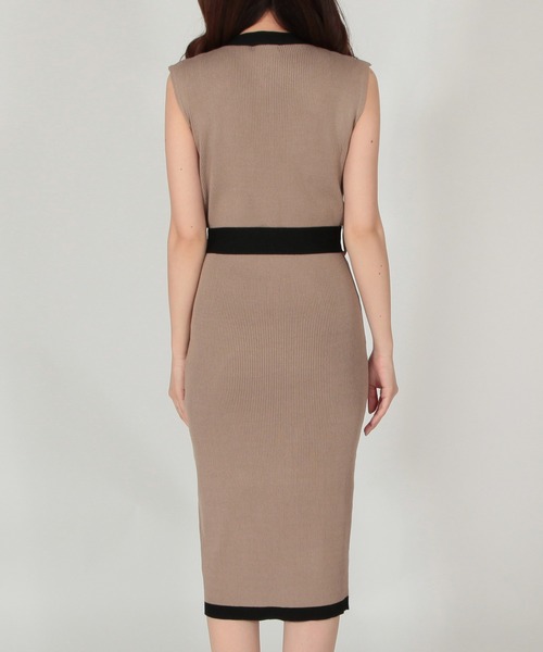 Julia Boutique（ジュリアブティック）の「ウエストリボン付きパイピングニットワンピース/21077（ワンピース・レディース・ブラック/ベージュ/ライトベージュ/ネイビー・M/LL/L/3L）」の8枚目の写真
