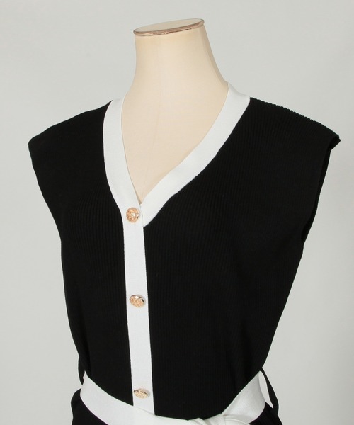 Julia Boutique（ジュリアブティック）の「ウエストリボン付きパイピングニットワンピース/21077（ワンピース・レディース・ブラック/ベージュ/ライトベージュ/ネイビー・M/LL/L/3L）」の19枚目の写真