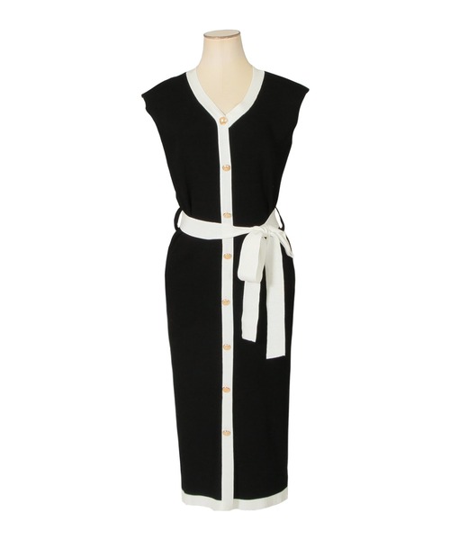 Julia Boutique（ジュリアブティック）の「ウエストリボン付きパイピングニットワンピース/21077（ワンピース・レディース・ブラック/ベージュ/ライトベージュ/ネイビー・M/LL/L/3L）」の6枚目の写真