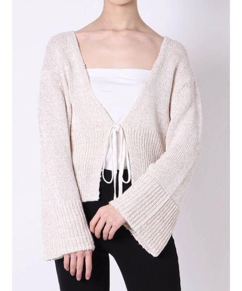 MERCURYDUO(マーキュリーデュオ)の「リネン混ショートニットカーディガン(カーディガン/ボレロ・レディース・ベージュ/ライム/アイボリー・FREE)」の2枚目の写真
