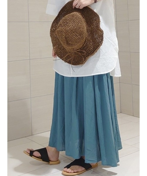 Lugnoncure(ルノンキュール)の「麻レーヨンマキシ丈スカート(スカート・レディース・ブルー/ベージュ/マスタード/ブラック・フリ-)」の3枚目の写真