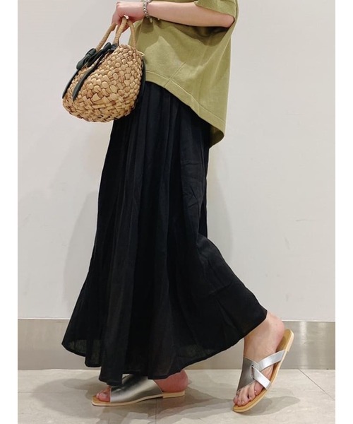 Lugnoncure(ルノンキュール)の「麻レーヨンマキシ丈スカート(スカート・レディース・ブルー/ベージュ/マスタード/ブラック・フリ-)」の2枚目の写真