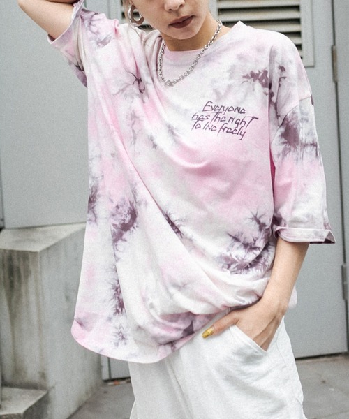 RASVOA（ラスボア）の「タイダイBIG Tシャツ（Tシャツ/カットソー・レディース・ブラック/ピンク/サックスブルー・FREE）」の3枚目の写真