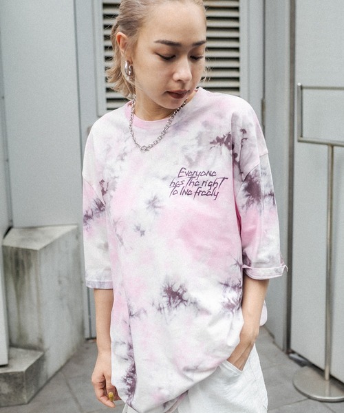 RASVOA（ラスボア）の「タイダイBIG Tシャツ（Tシャツ/カットソー・レディース・ブラック/ピンク/サックスブルー・FREE）」の4枚目の写真