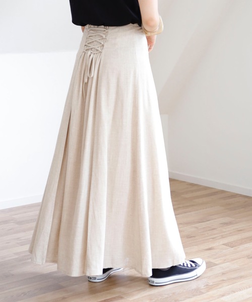 UNFIELD（アンフィールド）の「【UNFIELD リネン混バックレースアップスカート】（スカート・レディース・ブラック/アイボリー/マスタード・FREE）」の2枚目の写真