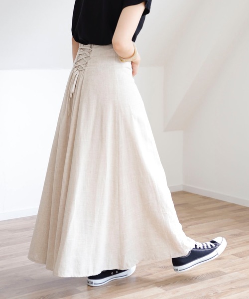 UNFIELD（アンフィールド）の「【UNFIELD リネン混バックレースアップスカート】（スカート・レディース・ブラック/アイボリー/マスタード・FREE）」の8枚目の写真