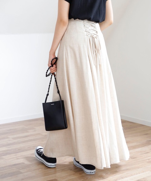 UNFIELD（アンフィールド）の「【UNFIELD リネン混バックレースアップスカート】（スカート・レディース・ブラック/アイボリー/マスタード・FREE）」の9枚目の写真