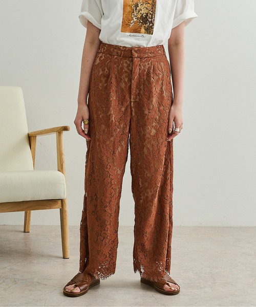 Ambre Neige(アンブルネージュ)の「レースストレートパンツ/【WEB/EC限定商品】(その他パンツ・レディース・ブラウン/オフホワイト・FREE)」の2枚目の写真