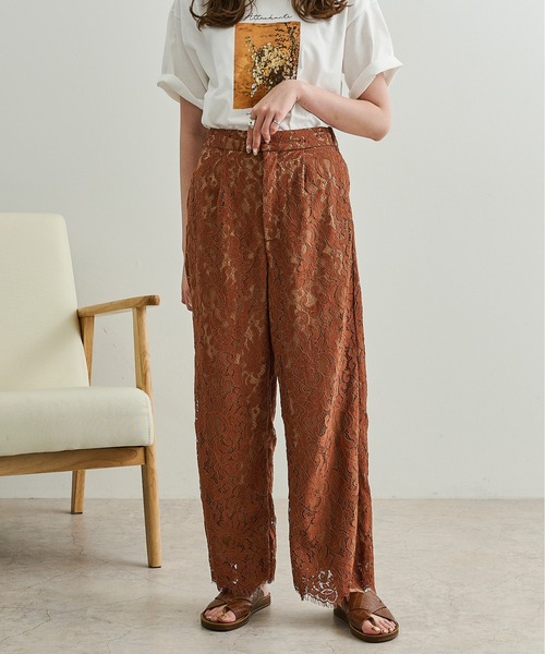 Ambre Neige(アンブルネージュ)の「レースストレートパンツ/【WEB/EC限定商品】(その他パンツ・レディース・ブラウン/オフホワイト・FREE)」の8枚目の写真