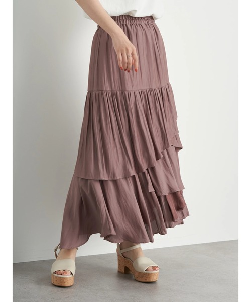 earth music&ecology（アースミュージックアンドエコロジー）の「【WEB限定】イレヘムティアードスカート ＊（スカート・レディース・アイボリー/ブラック/ピンク/サックスブルー・FREE）」の18枚目の写真