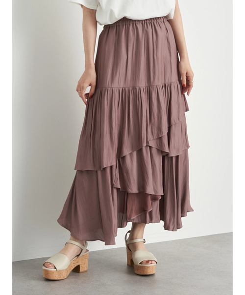 earth music&ecology（アースミュージックアンドエコロジー）の「【WEB限定】イレヘムティアードスカート ＊（スカート・レディース・アイボリー/ブラック/ピンク/サックスブルー・FREE）」の14枚目の写真