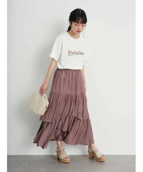 earth music&ecology（アースミュージックアンドエコロジー）の「【WEB限定】イレヘムティアードスカート ＊（スカート・レディース・アイボリー/ブラック/ピンク/サックスブルー・FREE）」の5枚目の写真