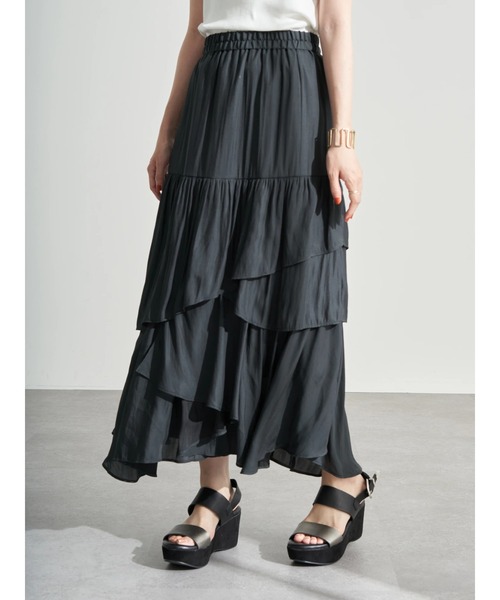 earth music&ecology（アースミュージックアンドエコロジー）の「【WEB限定】イレヘムティアードスカート ＊（スカート・レディース・アイボリー/ブラック/ピンク/サックスブルー・FREE）」の19枚目の写真