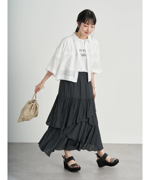 earth music&ecology（アースミュージックアンドエコロジー）の「【WEB限定】イレヘムティアードスカート ＊（スカート・レディース・アイボリー/ブラック/ピンク/サックスブルー・FREE）」の9枚目の写真