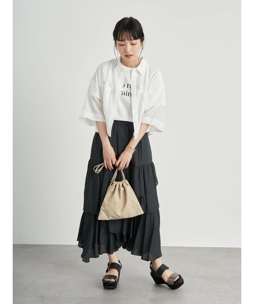 earth music&ecology（アースミュージックアンドエコロジー）の「【WEB限定】イレヘムティアードスカート ＊（スカート・レディース・アイボリー/ブラック/ピンク/サックスブルー・FREE）」の6枚目の写真