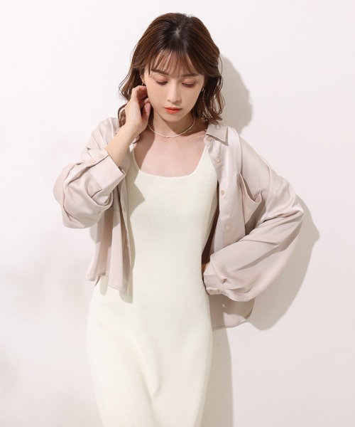 one after another NICE CLAUP(ワンアフターアナザーナイスクラップ)の「サテンショートシャツ(シャツ/ブラウス・レディース・ベージュ/アイボリー/ミント/モカ・FREE)」の3枚目の写真