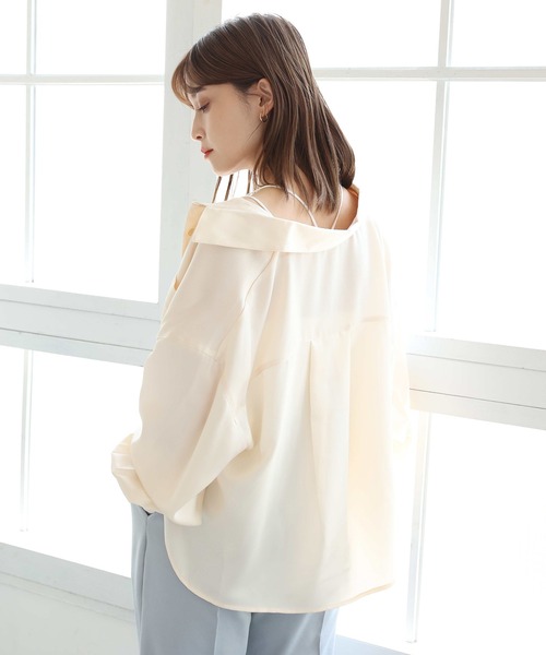 one after another NICE CLAUP(ワンアフターアナザーナイスクラップ)の「サテンショートシャツ(シャツ/ブラウス・レディース・ベージュ/アイボリー/ミント/モカ・FREE)」の11枚目の写真