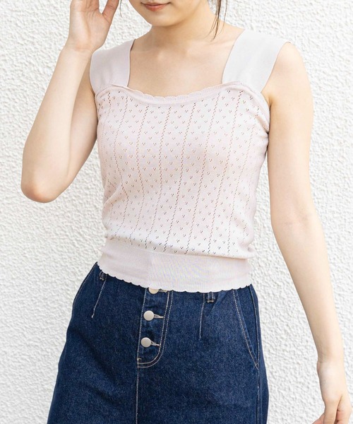 OLIVE des OLIVE（オリーブデオリーブ）の「透かしキャミニット（ニット/セーター・レディース・ベージュ/オフホワイト/サックスブルー・FREE）」の3枚目の写真