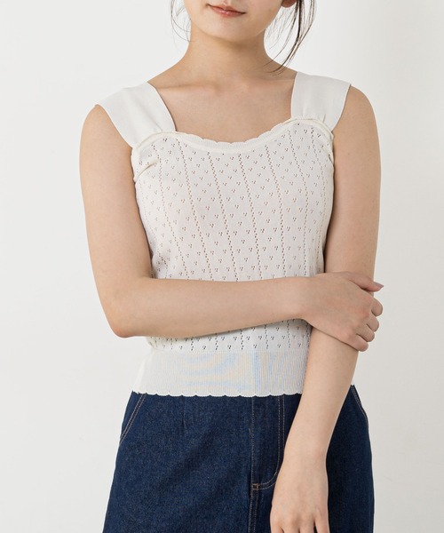 OLIVE des OLIVE（オリーブデオリーブ）の「透かしキャミニット（ニット/セーター・レディース・ベージュ/オフホワイト/サックスブルー・FREE）」の2枚目の写真