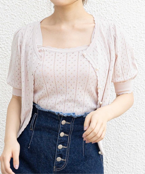 OLIVE des OLIVE（オリーブデオリーブ）の「透かしキャミニット（ニット/セーター・レディース・ベージュ/オフホワイト/サックスブルー・FREE）」の6枚目の写真