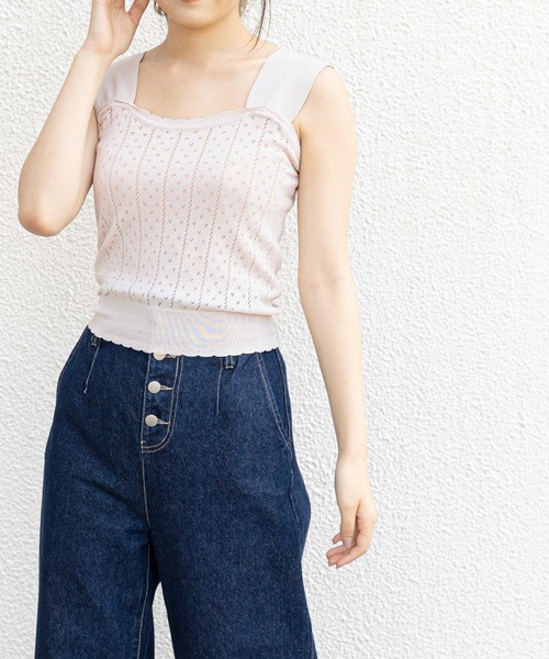 OLIVE des OLIVE（オリーブデオリーブ）の「透かしキャミニット（ニット/セーター・レディース・ベージュ/オフホワイト/サックスブルー・FREE）」の9枚目の写真