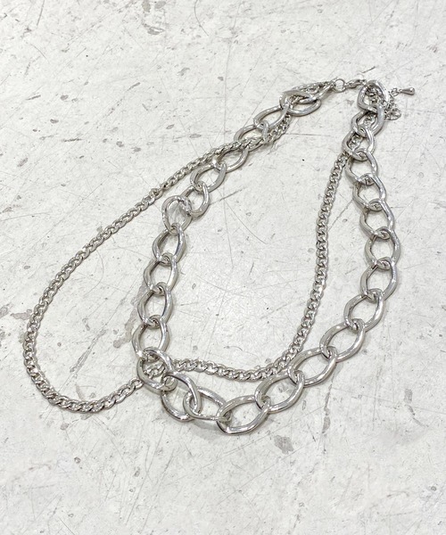 Figments(フィグメンツ)の「ダブルチェーンネックレス(ネックレス・レディース・ブラック/シルバー・FREE)」の9枚目の写真