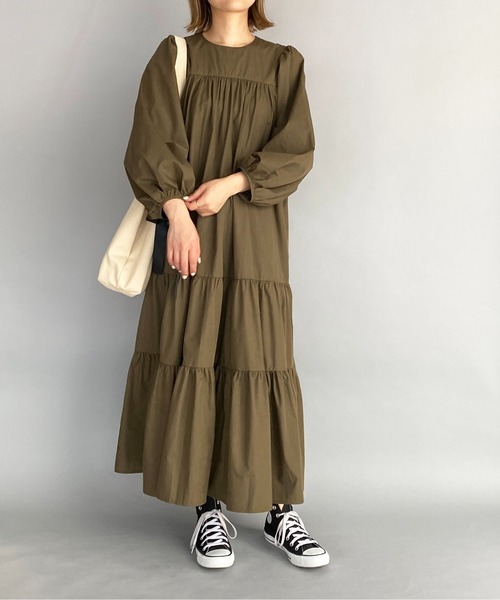 PICCIN(ピッチン)の「リボン付ティアードワンピース(ワンピース・レディース・チャコールグレー/ブラック/カーキ・M)」の16枚目の写真