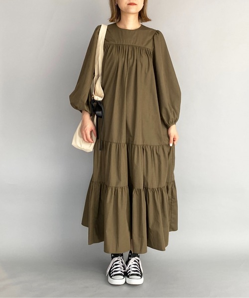 PICCIN(ピッチン)の「リボン付ティアードワンピース(ワンピース・レディース・チャコールグレー/ブラック/カーキ・M)」の11枚目の写真