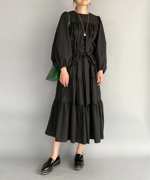 PICCIN(ピッチン)の「リボン付ティアードワンピース(ワンピース・レディース・チャコールグレー/ブラック/カーキ・M)」の15枚目の写真