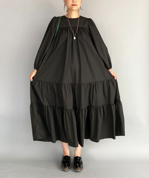 PICCIN(ピッチン)の「リボン付ティアードワンピース(ワンピース・レディース・チャコールグレー/ブラック/カーキ・M)」の10枚目の写真