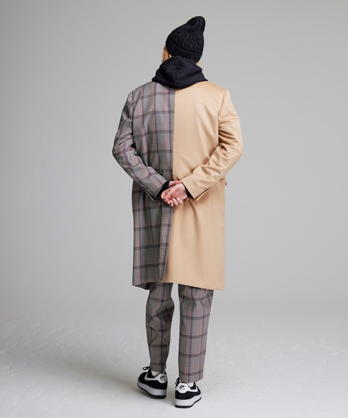 NOISE MAKER(ノイズメーカー)の「チェック×カシミヤ混無地切替チェスターコート【ベージュ】(チェスターコート・メンズ・ベージュ・LARGE/X-LARGE/MEDIUM)」の7枚目の写真