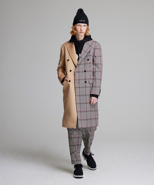 NOISE MAKER(ノイズメーカー)の「チェック×カシミヤ混無地切替チェスターコート【ベージュ】(チェスターコート・メンズ・ベージュ・LARGE/X-LARGE/MEDIUM)」の4枚目の写真