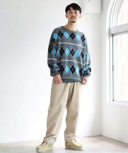 FRED PERRY（フレッドペリー）の「FRED PERRY × BEAMS / 別注 Argyle Crew Neck Knit（ニット/セーター・メンズ・ブラック/グレー・SMALL/MEDIUM/LARGE/X-LARGE）」の4枚目の写真