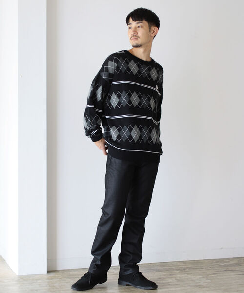 FRED PERRY（フレッドペリー）の「FRED PERRY × BEAMS / 別注 Argyle Crew Neck Knit（ニット/セーター・メンズ・ブラック/グレー・SMALL/MEDIUM/LARGE/X-LARGE）」の8枚目の写真