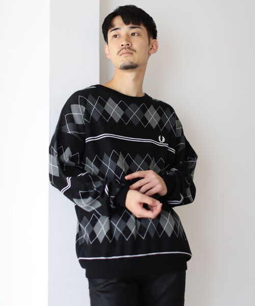 FRED PERRY（フレッドペリー）の「FRED PERRY × BEAMS / 別注 Argyle Crew Neck Knit（ニット/セーター・メンズ・ブラック/グレー・SMALL/MEDIUM/LARGE/X-LARGE）」の11枚目の写真