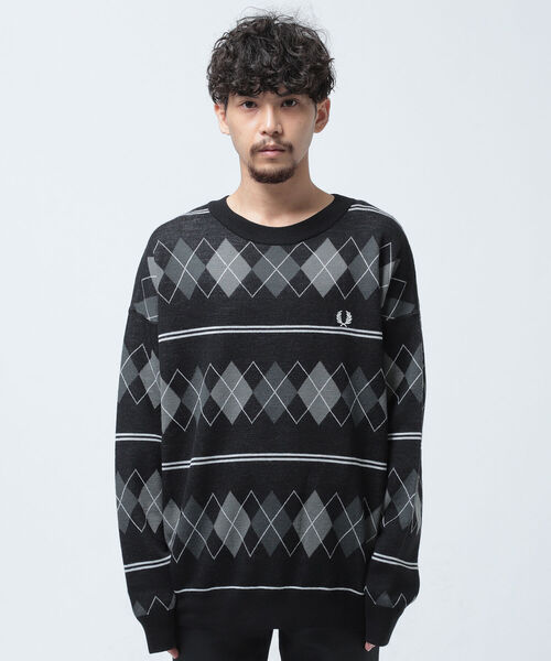FRED PERRY（フレッドペリー）の「FRED PERRY × BEAMS / 別注 Argyle Crew Neck Knit（ニット/セーター・メンズ・ブラック/グレー・SMALL/MEDIUM/LARGE/X-LARGE）」の13枚目の写真