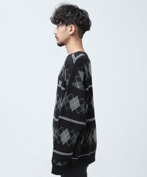 FRED PERRY（フレッドペリー）の「FRED PERRY × BEAMS / 別注 Argyle Crew Neck Knit（ニット/セーター・メンズ・ブラック/グレー・SMALL/MEDIUM/LARGE/X-LARGE）」の14枚目の写真