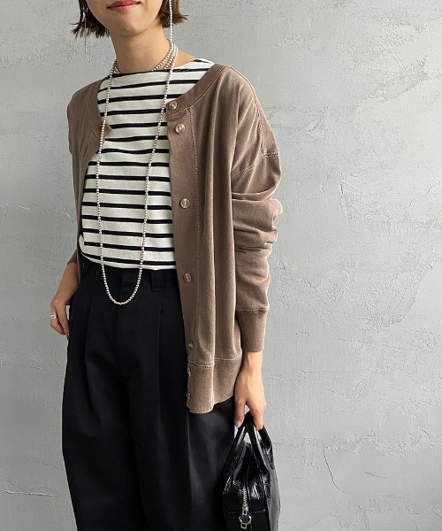 JEANS FACTORY （ジーンズファクトリー）の「[SCREEN STARS/スクリーンスターズ] 別注 ピグメント2WAYカーディガン（Tシャツ/カットソー・レディース・グリーン/ブラック/ライトグレー/ベージュ/パープル・F）」の4枚目の写真
