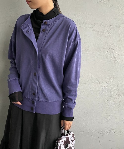 JEANS FACTORY （ジーンズファクトリー）の「[SCREEN STARS/スクリーンスターズ] 別注 ピグメント2WAYカーディガン（Tシャツ/カットソー・レディース・グリーン/ブラック/ライトグレー/ベージュ/パープル・F）」の5枚目の写真