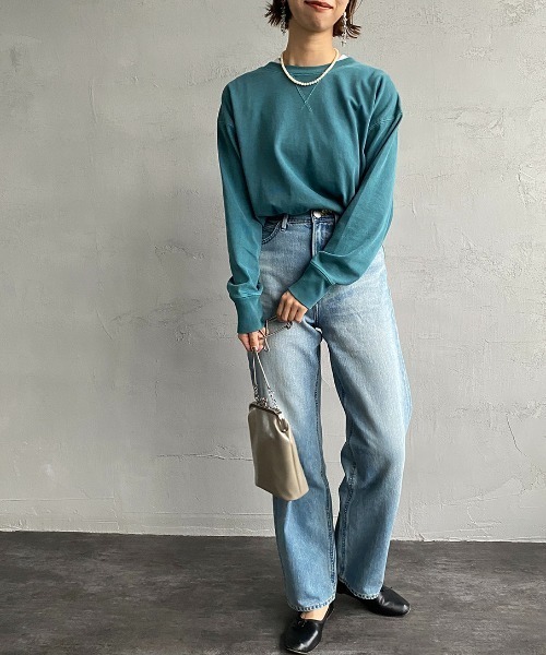 JEANS FACTORY （ジーンズファクトリー）の「[SCREEN STARS/スクリーンスターズ] 別注 ピグメント2WAYカーディガン（Tシャツ/カットソー・レディース・グリーン/ブラック/ライトグレー/ベージュ/パープル・F）」の11枚目の写真