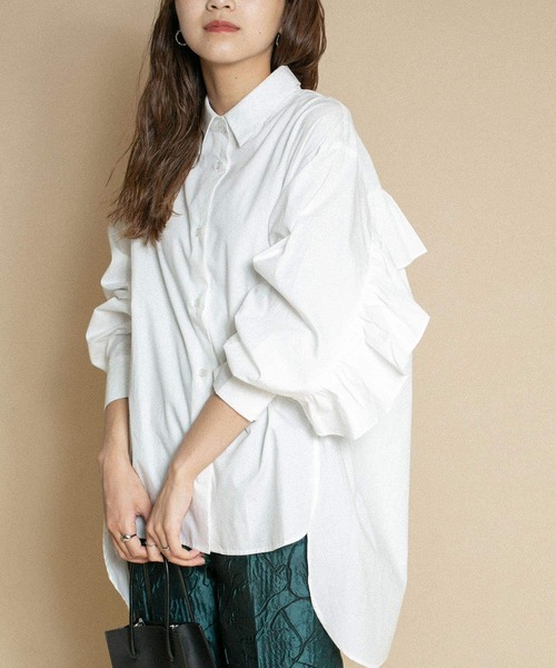 KBF（ケイビーエフ）の「BACKフリルオーバーシャツ（シャツ/ブラウス・レディース・ホワイト/ブルー系その他/ブラック・ONE）」の17枚目の写真