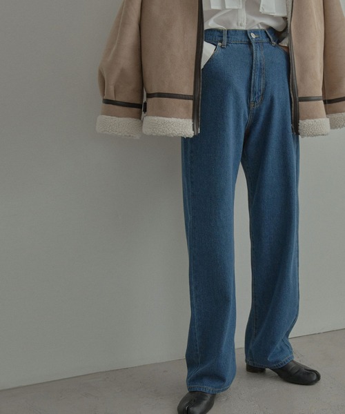 ハイウエストルーズストレートデニム ウエストゴム