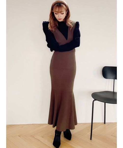 RESEXXY（リゼクシー）の「ニットマーメイドジャンスカ（ワンピース・レディース・ブラック/ブラウン/ピンク・FREE）」の3枚目の写真