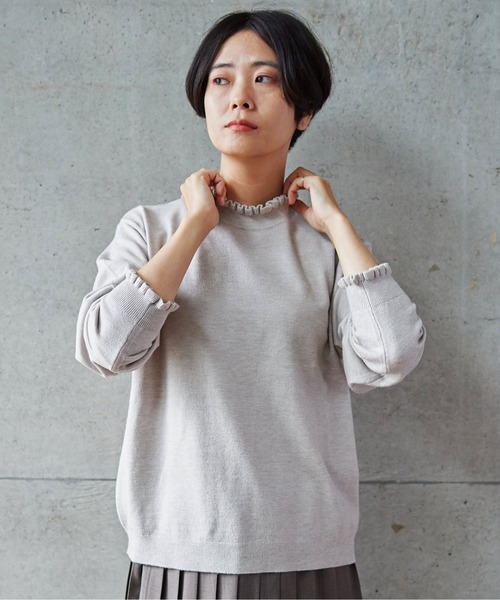 aimer le mieux(エメルミュー)の「aimer Coreyarnフリルプルオーバー(ニット/セーター・レディース・ブラック/パープル/グレー/レッド/グリーン・FREE)」の3枚目の写真