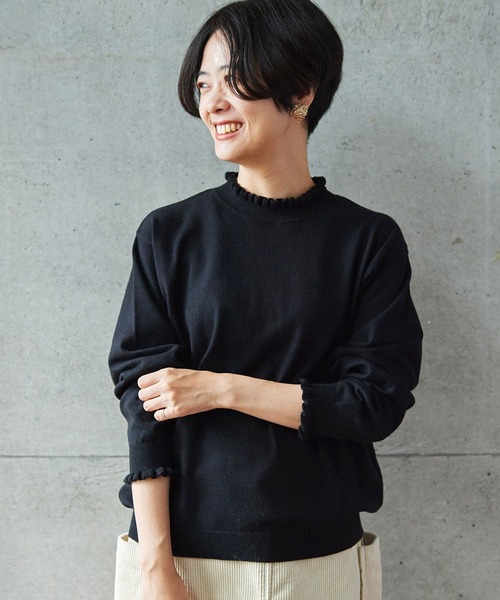 aimer le mieux(エメルミュー)の「aimer Coreyarnフリルプルオーバー(ニット/セーター・レディース・ブラック/パープル/グレー/レッド/グリーン・FREE)」の2枚目の写真