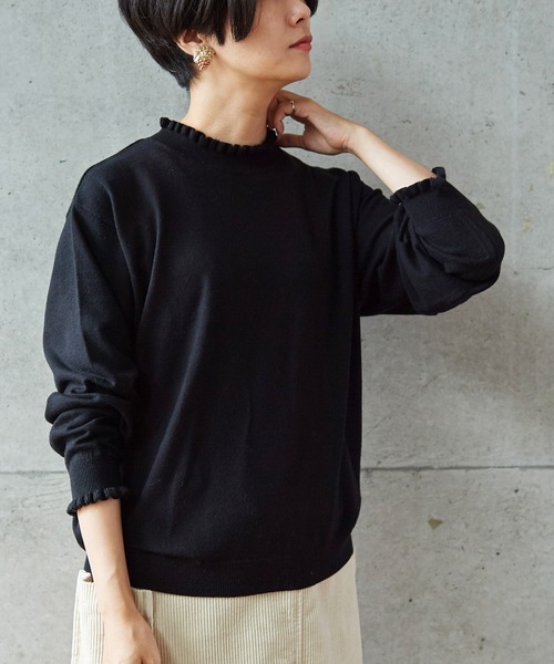 aimer le mieux(エメルミュー)の「aimer Coreyarnフリルプルオーバー(ニット/セーター・レディース・ブラック/パープル/グレー/レッド/グリーン・FREE)」の6枚目の写真