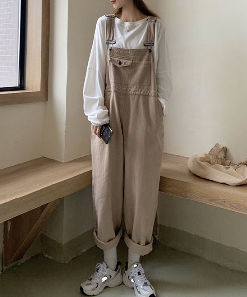 c.u.l(シーユーエル)の「【c.u.l:w】ワイドレッグオーバーオール culw101(サロペット/オーバーオール・レディース・ブラック/ベージュ・FREE)」の1枚目の写真
